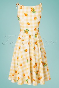 Hearts & Roses - 50s Marianne Gingham Orange Swing Dress in Yellow and White 6