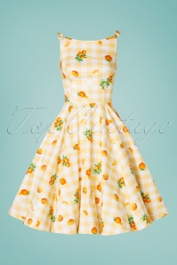 Hearts & Roses - 50s Marianne Gingham Orange Swing Dress in Yellow and White 3