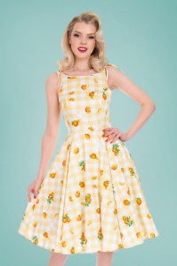 Hearts & Roses - 50s Marianne Gingham Orange Swing Dress in Yellow and White