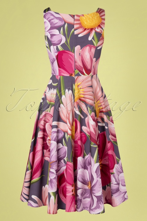 Hearts & Roses - Denise Floral Swing jurk in paars 6