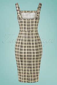 Hearts & Roses - 50s Tina Check Wiggle Dress in Beige and Black 6