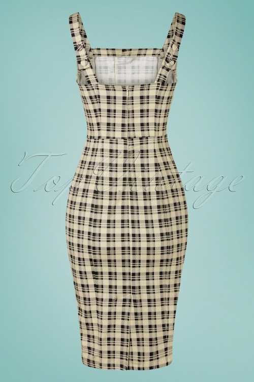 Hearts & Roses - 50s Tina Check Wiggle Dress in Beige and Black 6