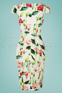 Hearts & Roses - Linda Floral Wiggle Dress Années 50 en Blanc 4