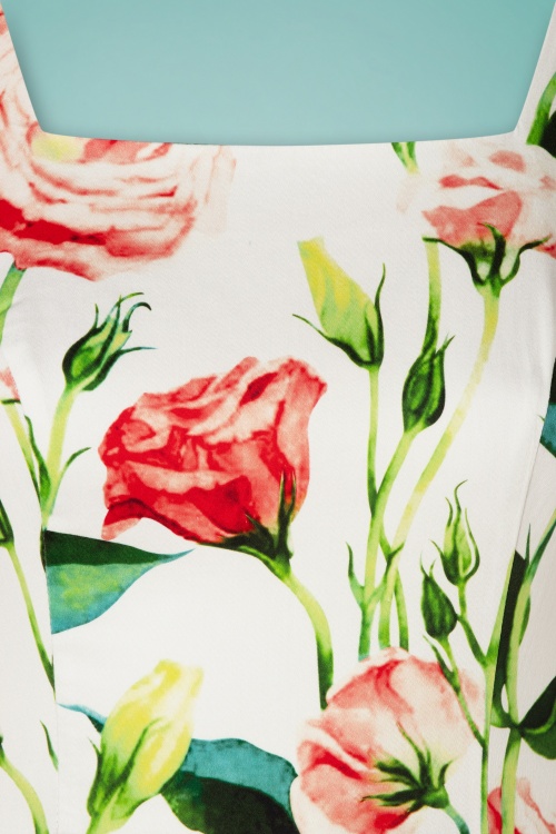 Hearts & Roses - Linda Floral Wiggle Dress Années 50 en Blanc 6