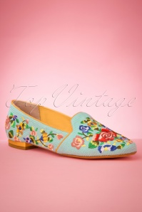 Miss L-Fire - 70s Lincoln Embroidered Loafers in Spearmint