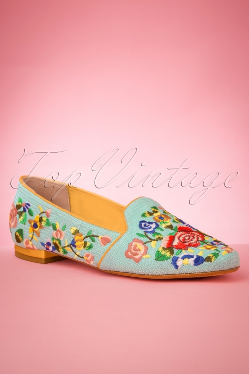 Miss L-Fire - Lincoln Embroidered Loafers Années 70 en Menthe