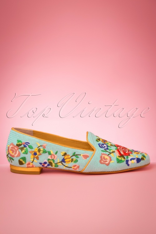 Miss L-Fire - 70s Lincoln Embroidered Loafers in Spearmint 4