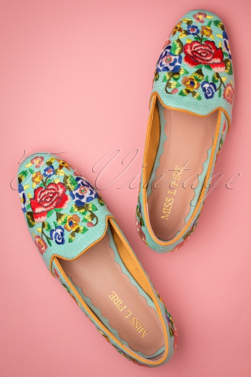 Miss L-Fire - Lincoln Embroidered Loafers Années 70 en Menthe 2