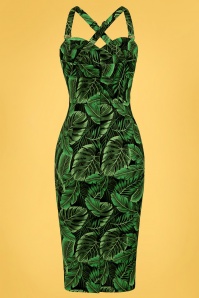 Collectif Clothing - Kiana Tropics Pencil Dress Années 50 en Vert 4
