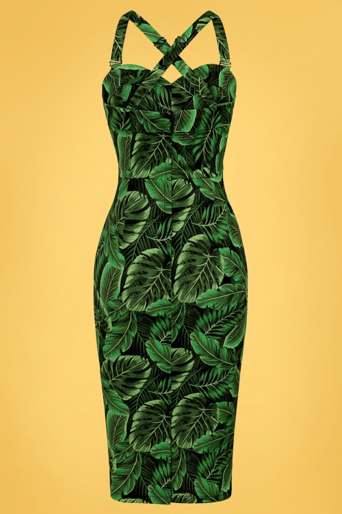 Collectif Clothing - 50s Kiana Tropics Pencil Dress in Green 4