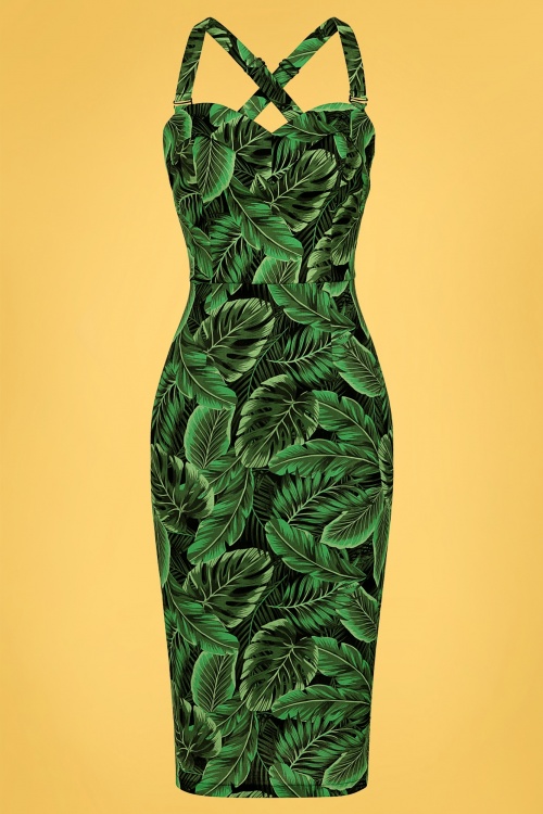 Collectif Clothing - Kiana Tropics Pencil Dress Années 50 en Vert
