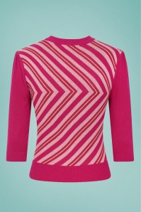 Collectif Clothing - 60s Christie V Stripe Knitted Top in Raspberry 2