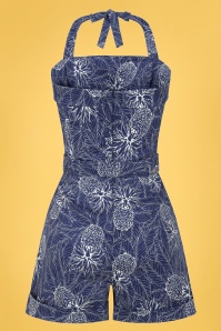 Collectif Clothing - 50s Jojo Pineapple Palm Playsuit in Navy 2