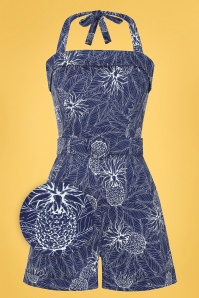 Collectif Clothing - 50s Jojo Pineapple Palm Playsuit in Navy