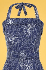 Collectif Clothing - Jojo Pineapple Palm Playsuit Années 50 en Bleu Marine 3