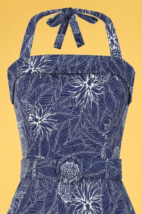 Collectif Clothing - 50s Jojo Pineapple Palm Playsuit in Navy 3