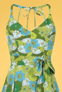 Bright and Beautiful - Jayleen Floral Palm Maxi Dress Années 70 en Vert et Bleu 2