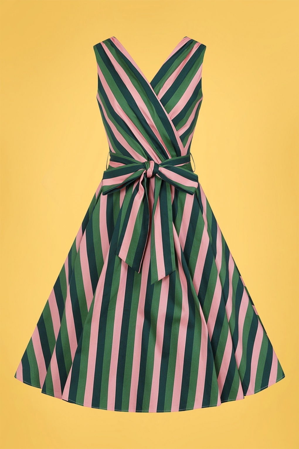 50s Patricia Palm Stripe Swing Dress in Pink and Green