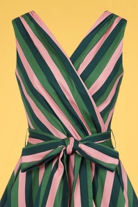 Collectif Clothing - 50s Patricia Palm Stripe Swing Dress in Pink and Green 2