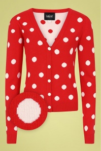 Collectif Clothing - 50s Violet Painted Polka Cardigan in Red