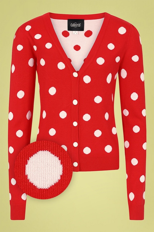 Collectif Clothing - 50s Violet Painted Polka Cardigan in Red