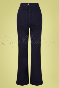 Collectif Clothing - Taci Nautical Wide Leg Jeans Années 50 en Bleu Marine 4