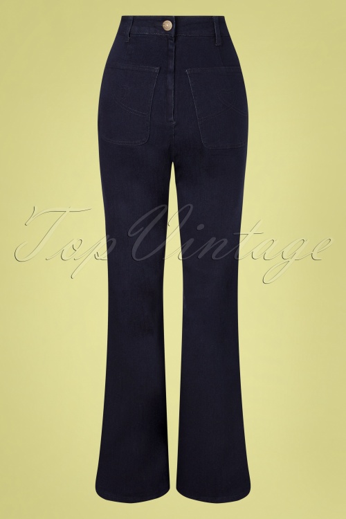 Collectif Clothing - Taci Nautical Wide Leg Jeans Années 50 en Bleu Marine 4