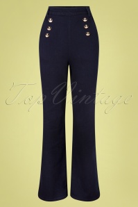 Collectif Clothing - Taci Nautical Wide Leg Jeans Années 50 en Bleu Marine 2