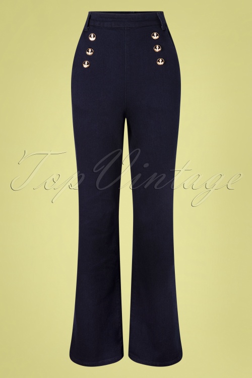Collectif Clothing - 50s Taci Nautical Wide Leg Jeans in Navy 2