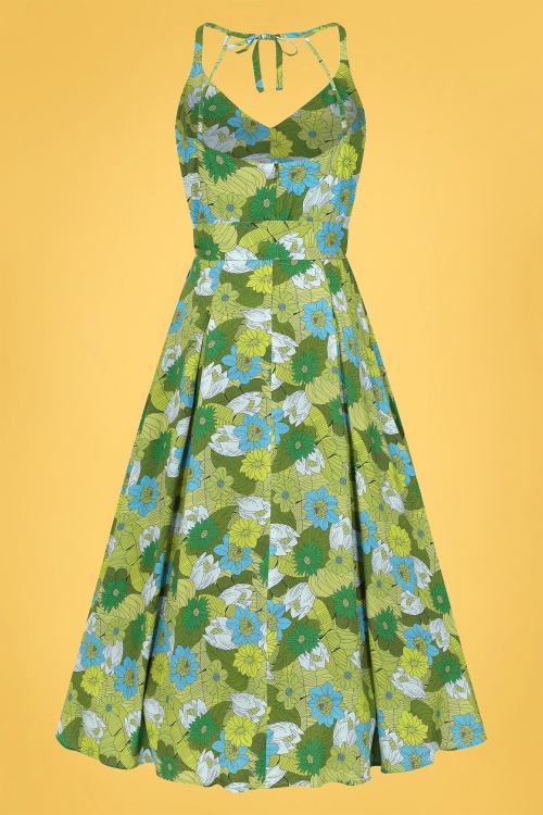 Bright and Beautiful - Jayleen Floral Palm Maxi Dress Années 70 en Vert et Bleu 4
