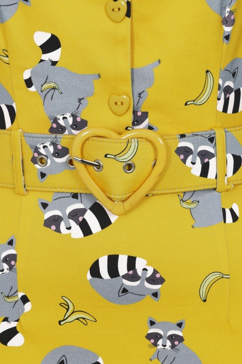 Collectif Clothing - Wanda Ravenous Raccoons Bleistift Kleid in Gelb 3