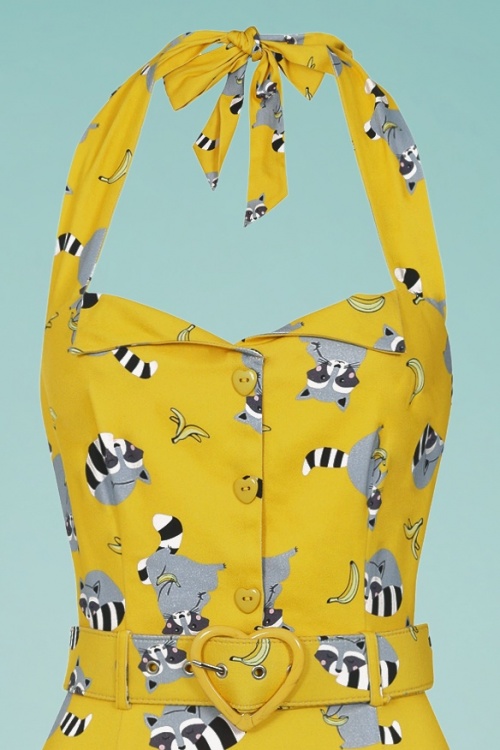 Collectif Clothing - Wanda Ravenous Raccoons Bleistift Kleid in Gelb 2