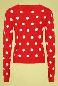 Collectif Clothing - 50s Violet Painted Polka Cardigan in Red 2