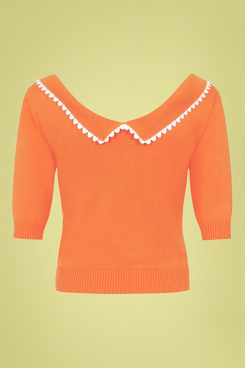 Collectif Clothing - Babette Heart Trim Jumper Années 50 en Orange 2