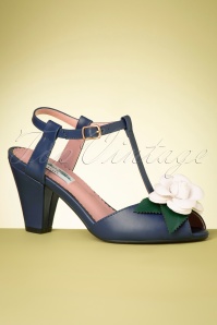 Lulu Hun - 50s Rosa High Heeled T-Strap Sandals in Navy 2