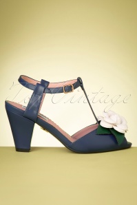 Lulu Hun - 50s Rosa High Heeled T-Strap Sandals in Navy 4