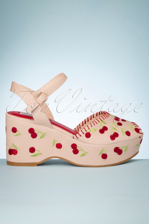 Lulu Hun - 60s Emma Cherry Wedge Sandals in Nude and Red 4