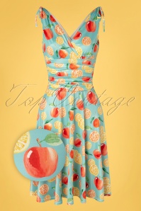 Vintage Chic for Topvintage - Grecian Fruit Dress Années 50 en Bleu Ciel