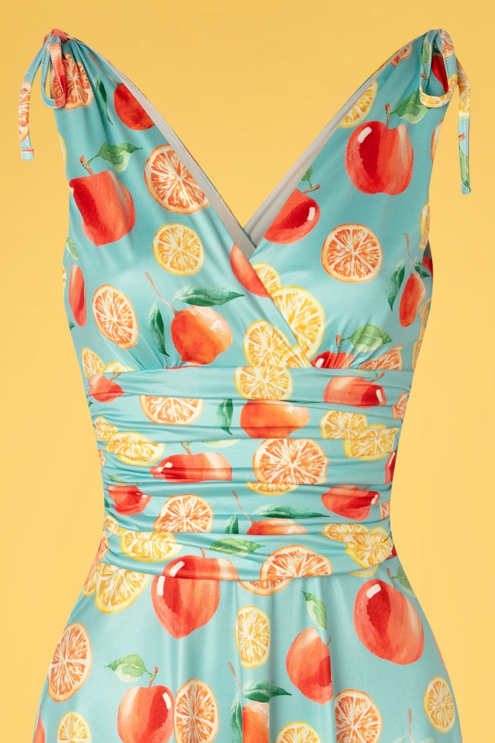 50s Grecian Fruit Dress in Sky Blue