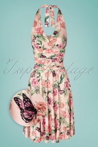 Vintage Chic for Topvintage - Yolanda halter swing jurk met bloemenprint in roze