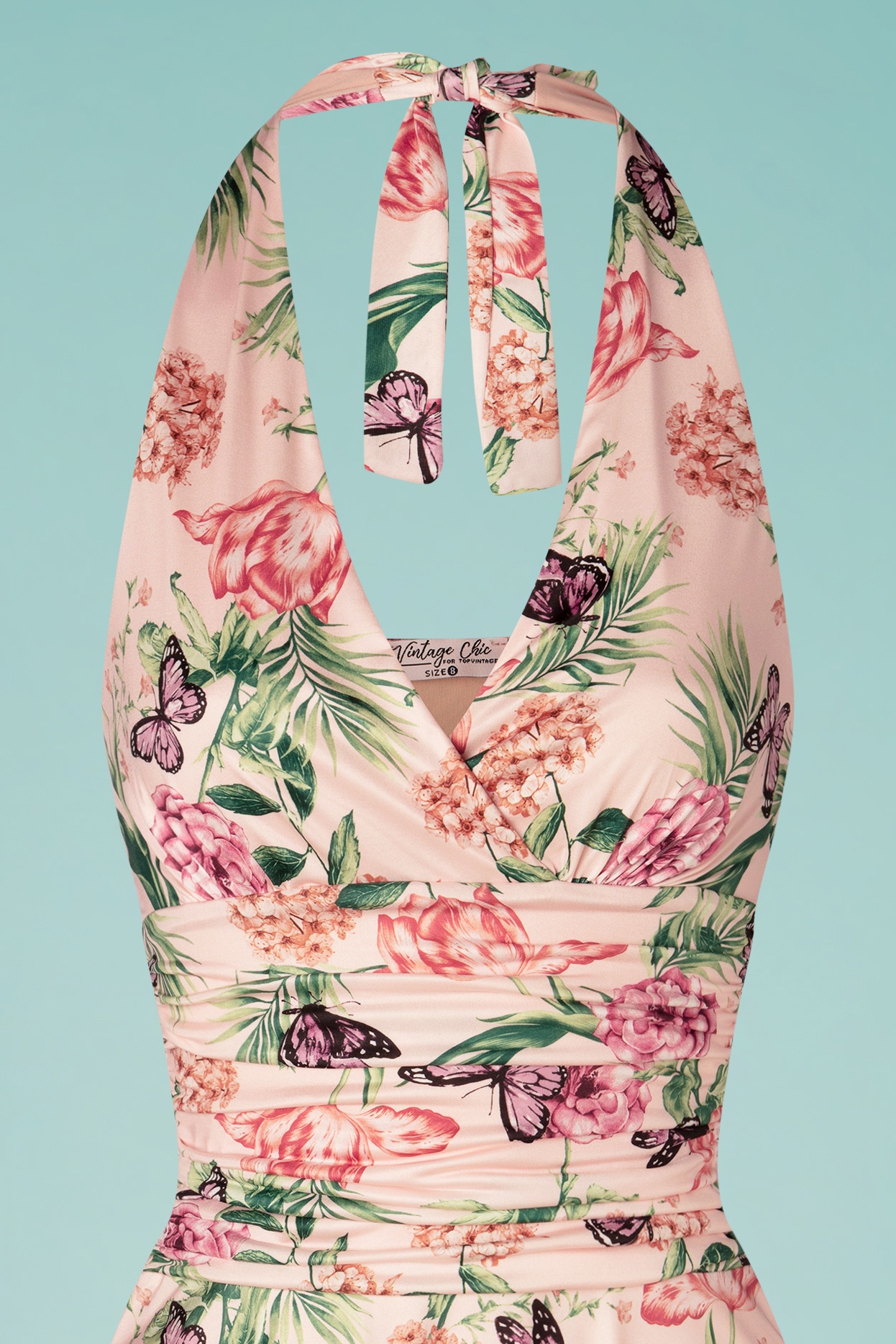 Vintage Chic for Topvintage - Yolanda halter swing jurk met bloemenprint in roze 2