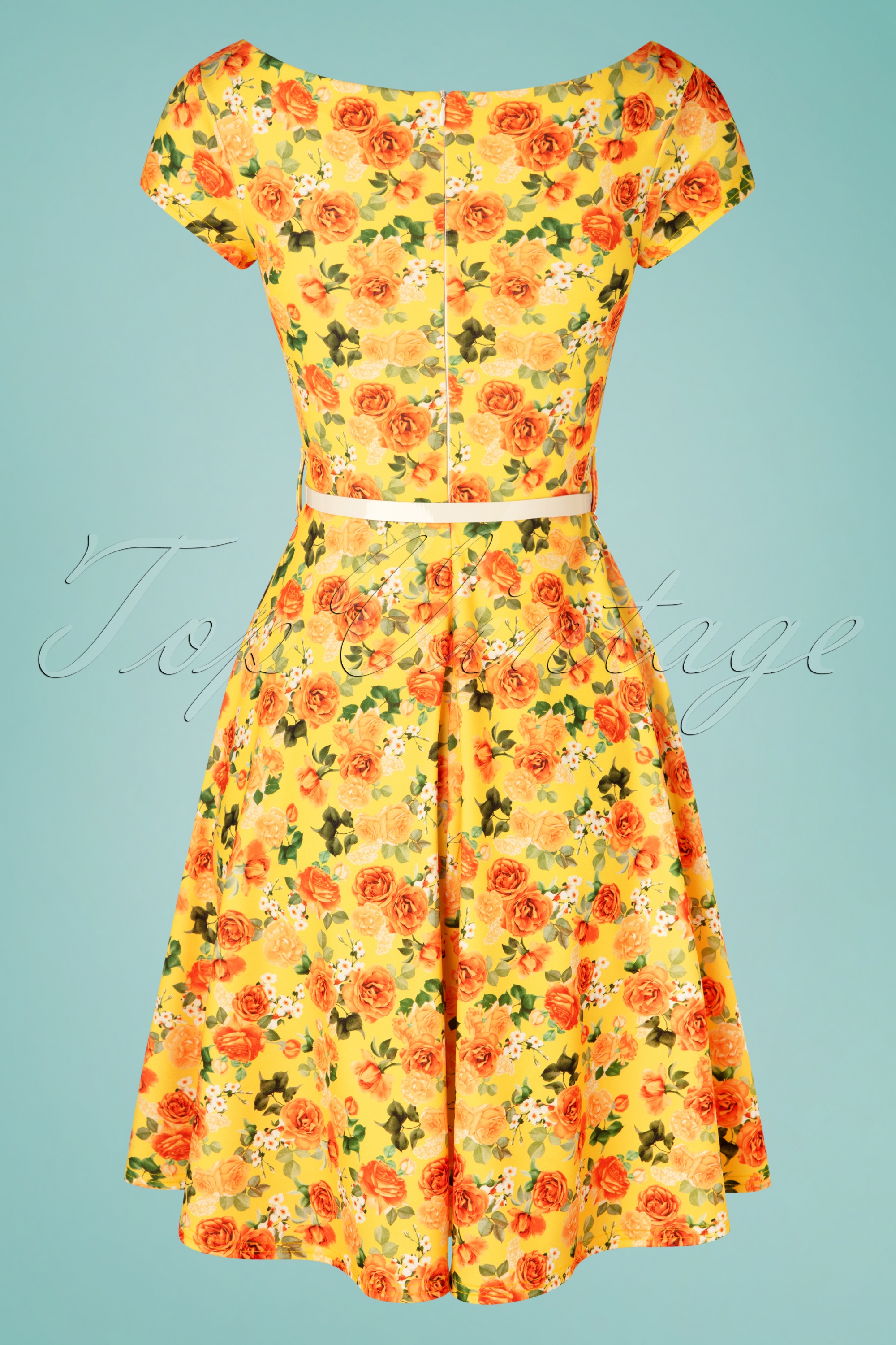 Vintage Chic for Topvintage - Arabella floral swing jurk in geel 2