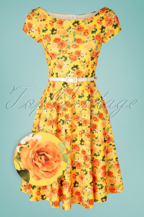 Vintage Chic for Topvintage - Arabella floral swing jurk in geel