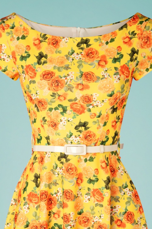 Vintage Chic for Topvintage - Arabella floral swing jurk in geel 3