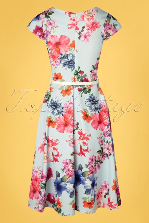 Vintage Chic for Topvintage - Kato floral swing jurk in lichtblauw 2