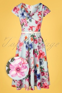 Vintage Chic for Topvintage - Kato Floral Swing Dress Années 50 en Bleu Clair