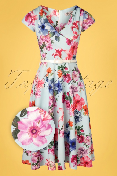 Vintage Chic for Topvintage - 50s Kato Floral Swing Dress in Light Blue