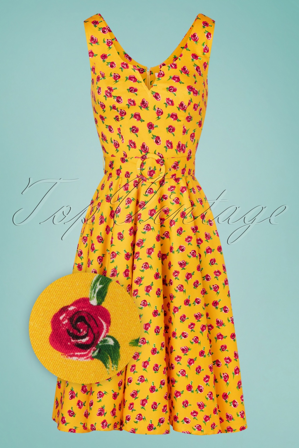 yellow dress with red roses
