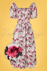 Timeless - 50s Grace Floral Swing Dress in Ivory White