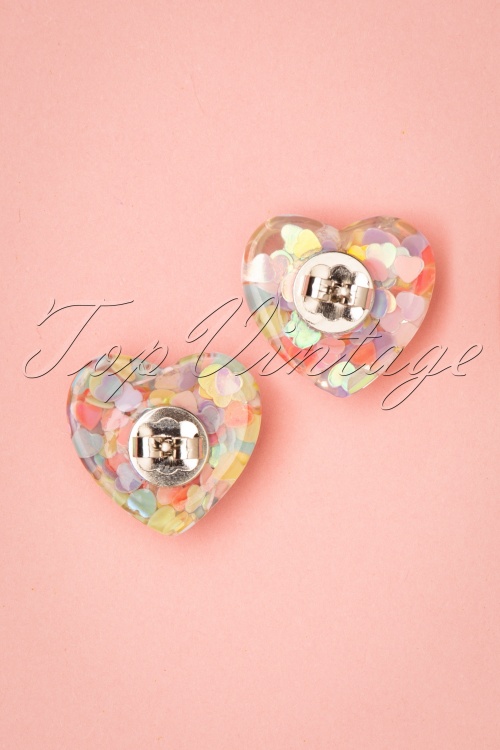 Collectif Clothing - 60s Confetti Heart Studs in Multi 3